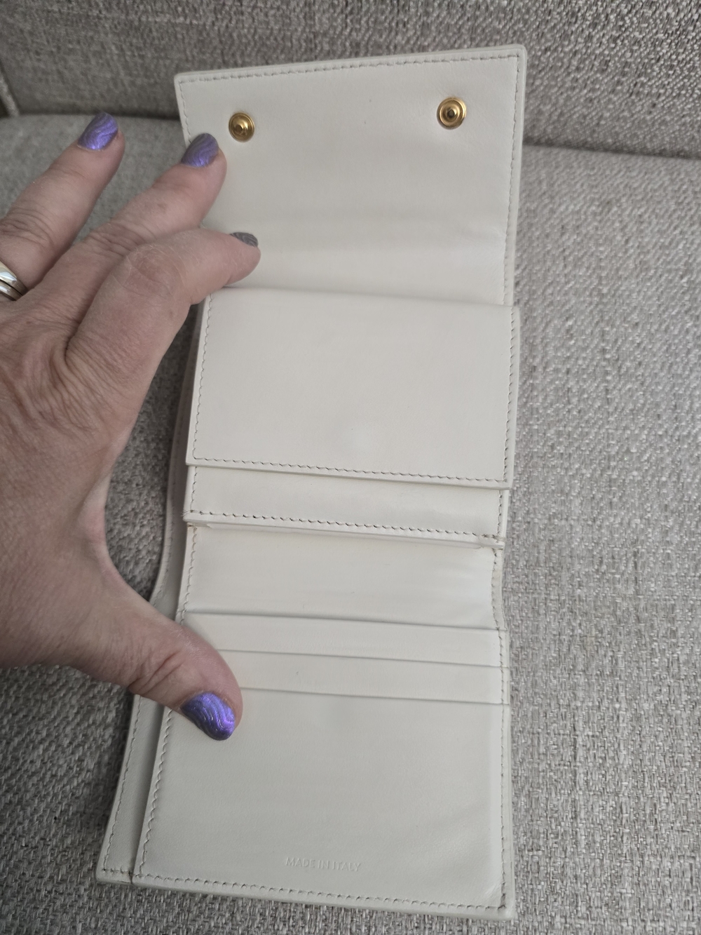 CELINE Grained Calfskin Leather White Small Trifold Wallet - Picture 3 of 11